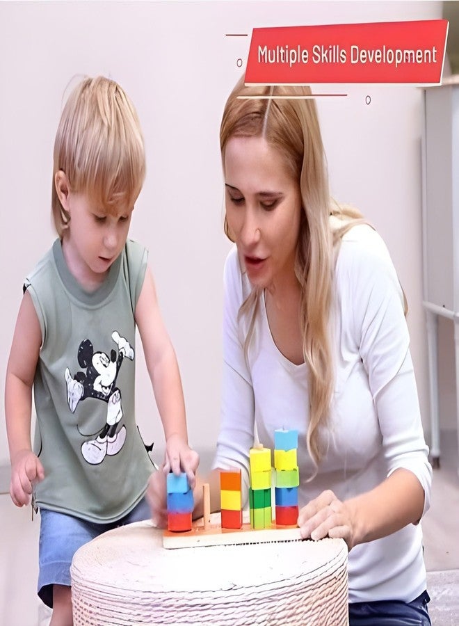 سمونيو لعبة سمونيو الخشبية لتكديس وفرز الأشكال الهندسية، لعبة تعليمية مونتيسوري لتمييز الألوان، متعددة الألوان، 5 أشكال، للأطفال من عمر 3 سنوات فما فوق - Image 2